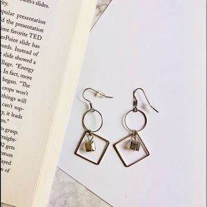 New! Silver Geometric Cube Drop Dangle Earrings.